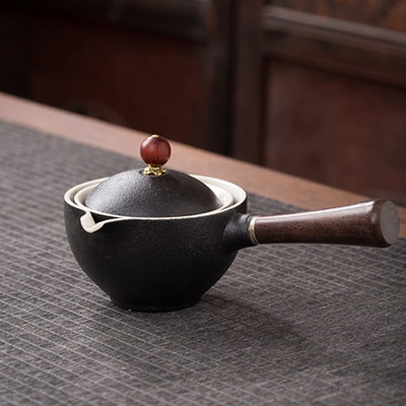 Ceramic Teapot With Wooden Handle Side-handle Pot