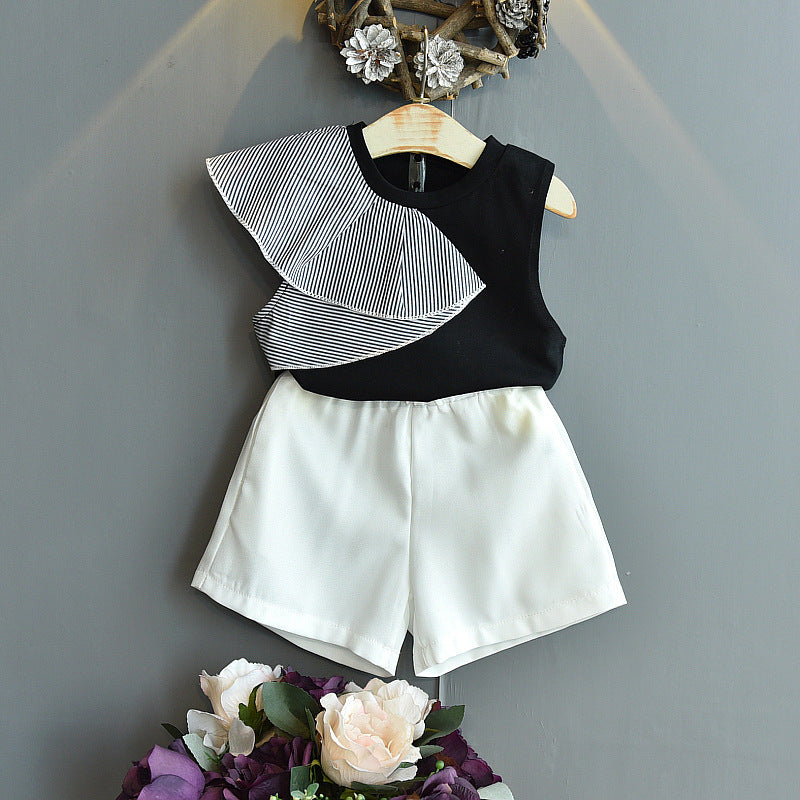 Flower Lotus Leaf Collar Shirt & Skirt, Little Girls' Clothing