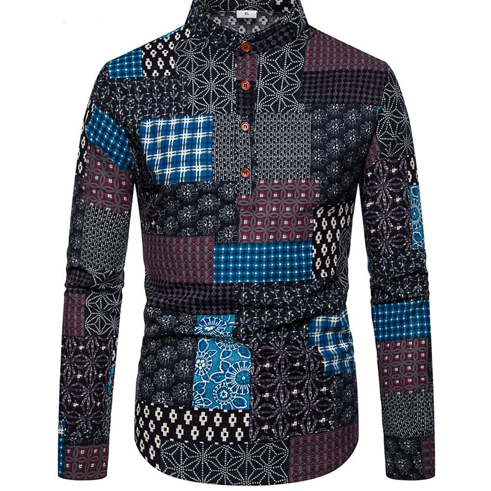 Plus Size Mens Long Sleeve Printed Shirt