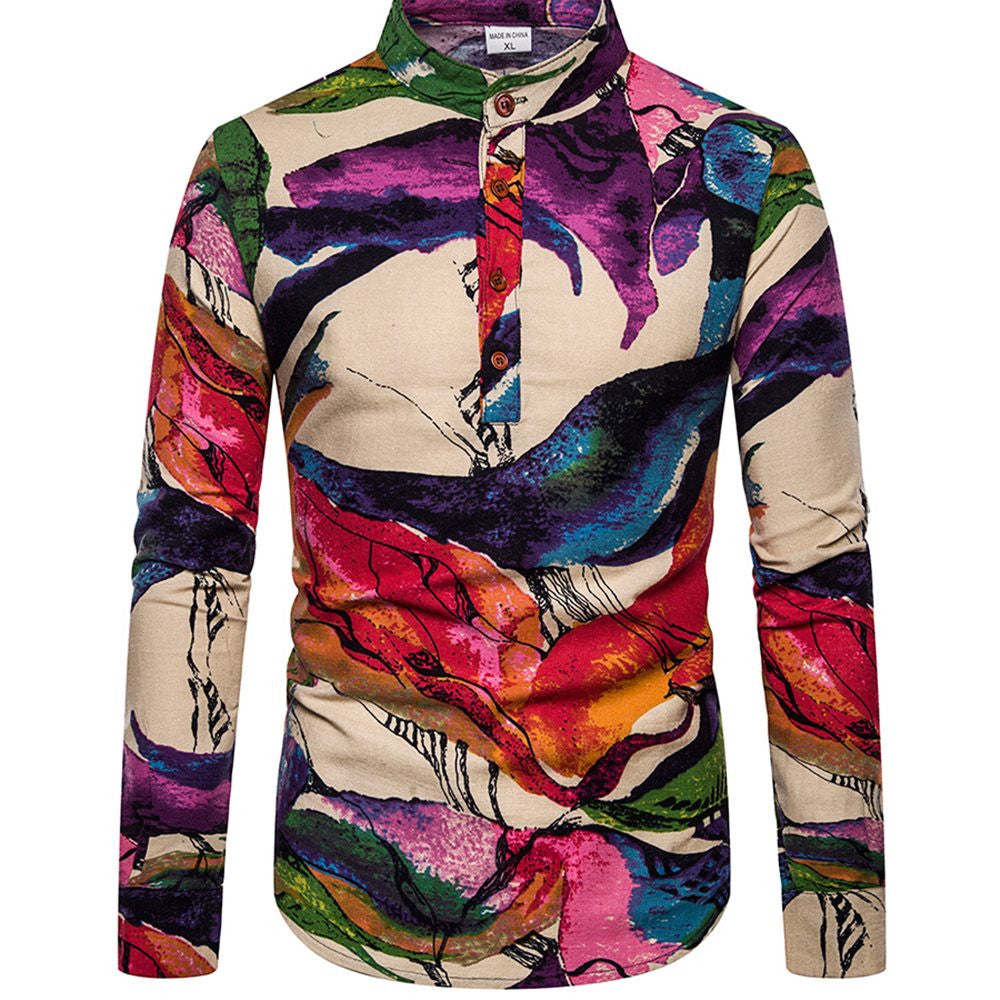 Plus Size Mens Long Sleeve Printed Shirt