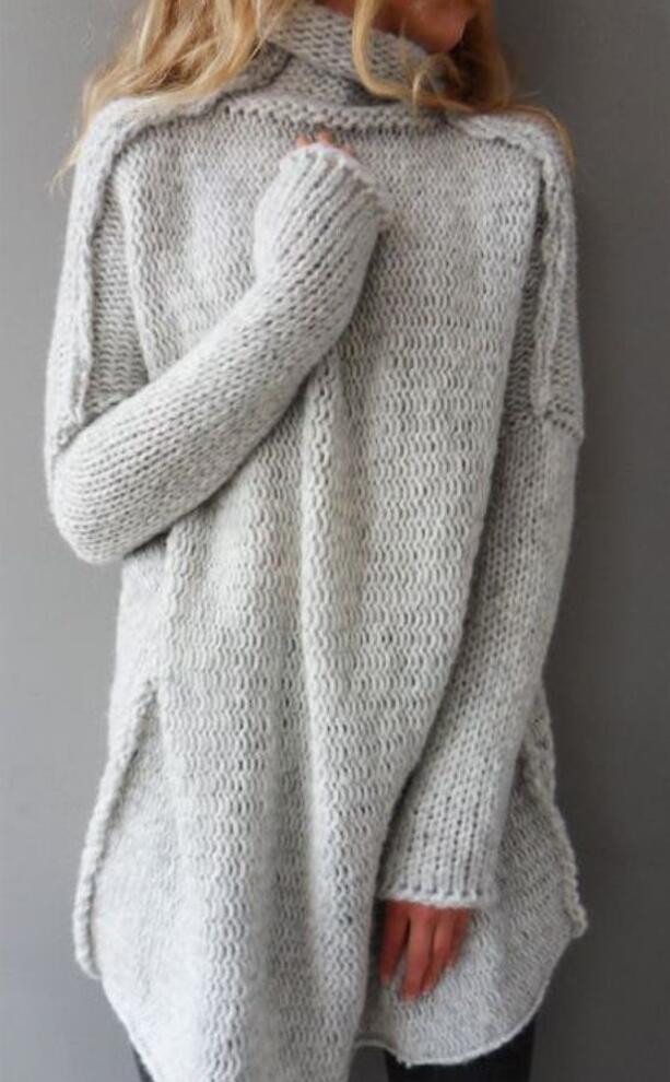 Sweater - Heaps Collar Three-needle Craft Long-sleeved Sweater grey