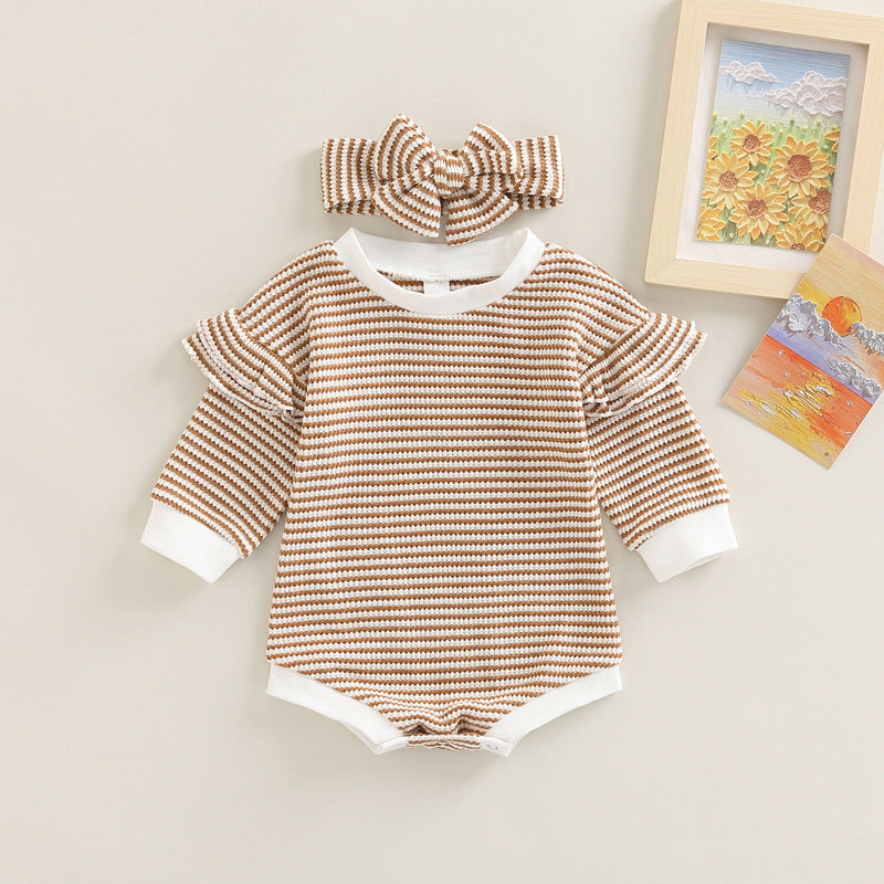 Baby Long Sleeve Round Neck Striped Jumpsuit