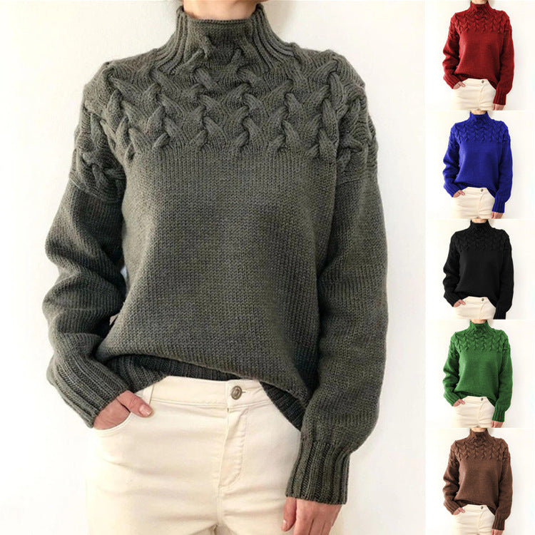 Sweater - Fashion Cable Woven Detail High Collar