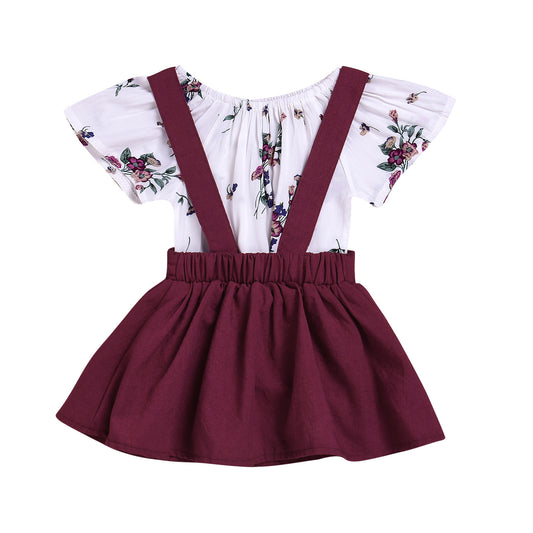 Patricia Floral Set, Romper Suspender Skirt Overalls 2PCS Outfits