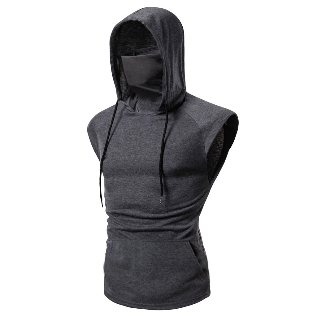 Gilet de sport à bouton masque pour hommes à capuche