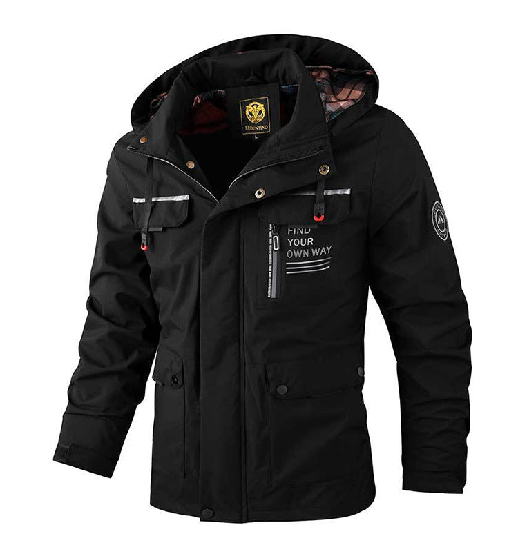 Men's Casual Hooded Jacket Windproof Coat Outdoor Clothes With Multiple Pockets