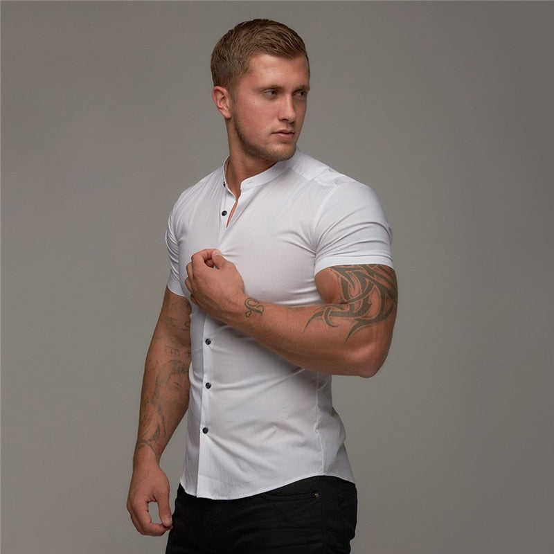 Nouvelle chemise d'été vêtements de Fitness couverture en coton à manches courtes chemises de sport marque hommes court Cool décontracté mode chemise respirante