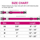 Size chart for a dog collar with adjustable measurements and dimensions.