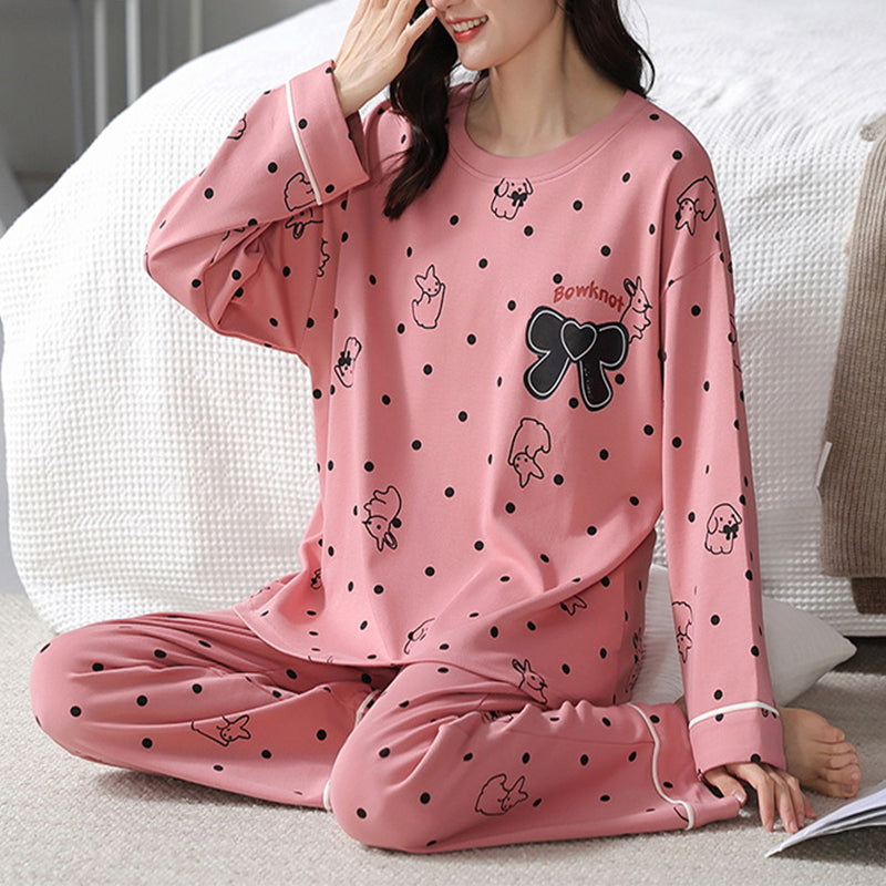 Lose Druck Pyjamas Frauen Herbst Winter Pyjama Set Lange Ärmel Und Hosen Elegante Nachtwäsche Mädchen Loungewear Hause Kleidung