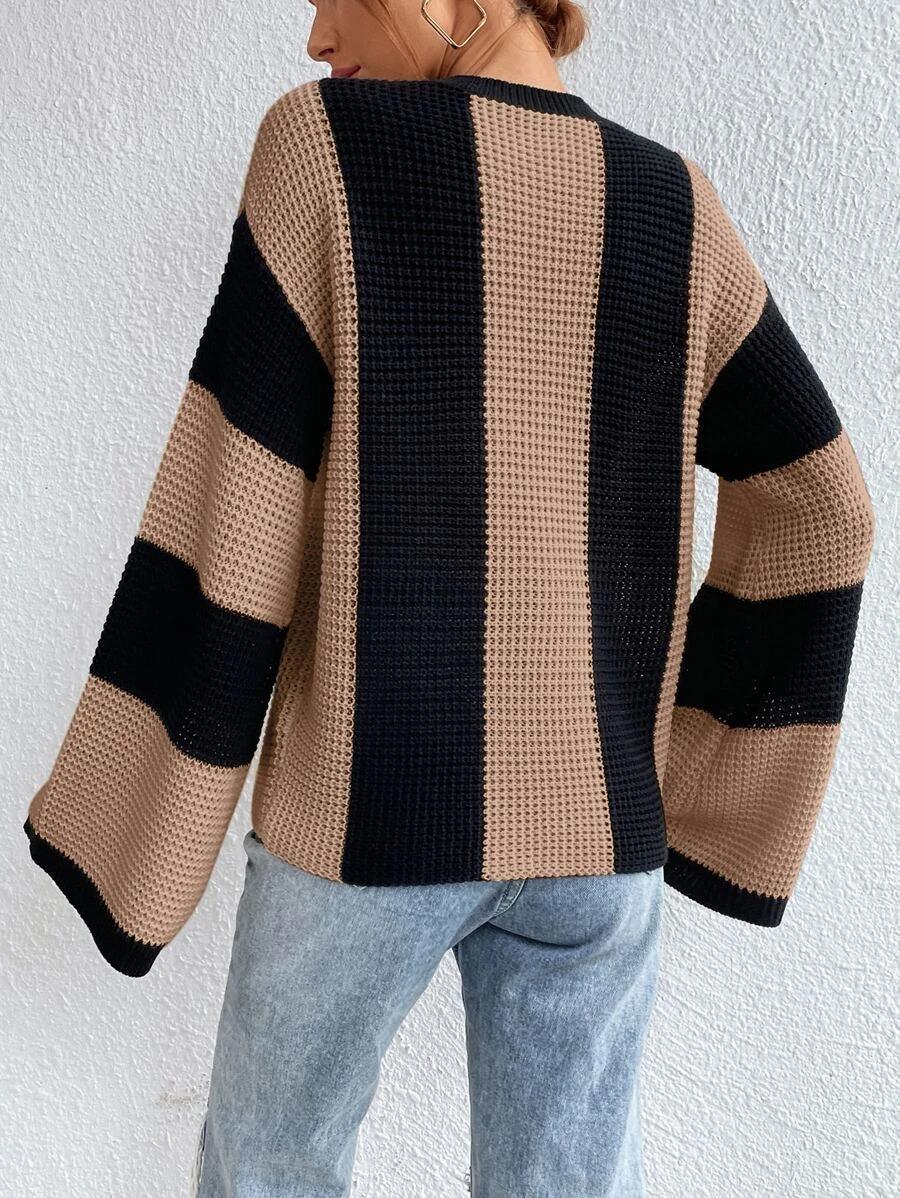 Sweater - Women's Round Neck Striped Knitted Sweater