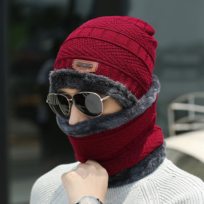 Winter Beanie Hat Scarf Set Warm Knit Hat Thick Fleece Lined Winter Hat Neck Warmer For Men Women red color