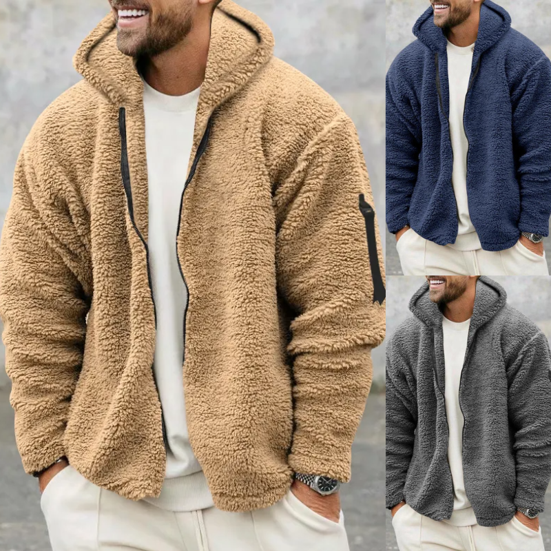 Kapuzenjacken Herren Herbst und Winter Fleece doppelseitig tragen warmer Mantel mit Reißverschluss lose Freizeitjacke Outdoor-Kleidung