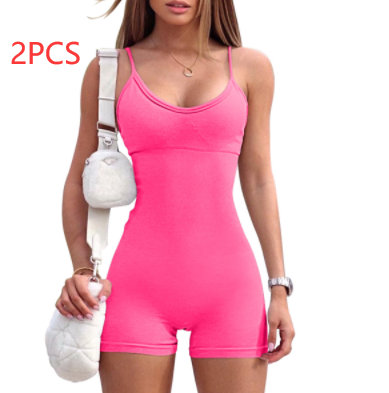 Sportswear: Spaghetti Strap Shorts Jumpsuit for Women pink