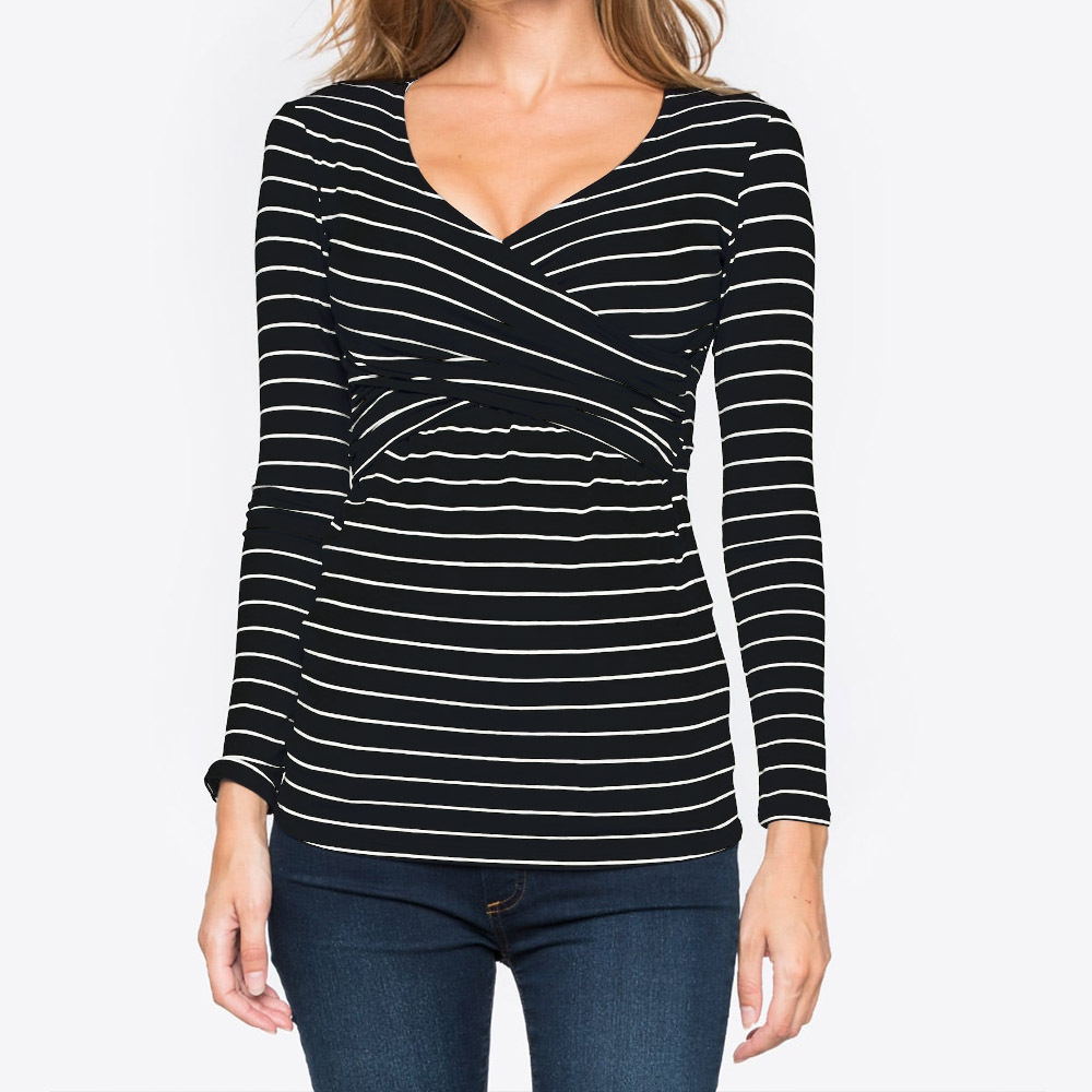 Breastfeeding Tops - Deep V-neck print long sleeves