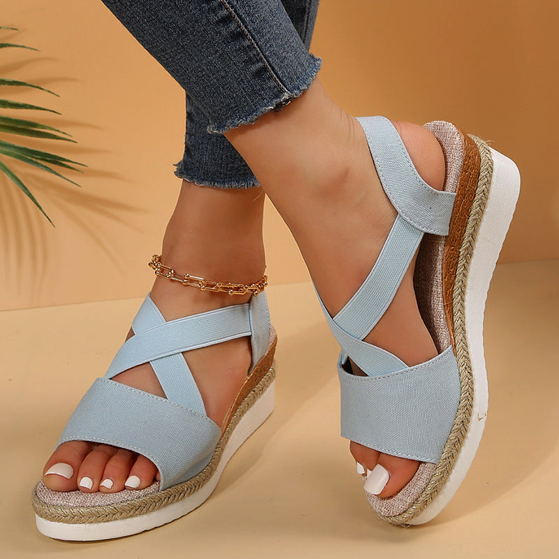 Wedge Sandals For Women Cross-strap Platform Gladiator Hemp Heel Shoes