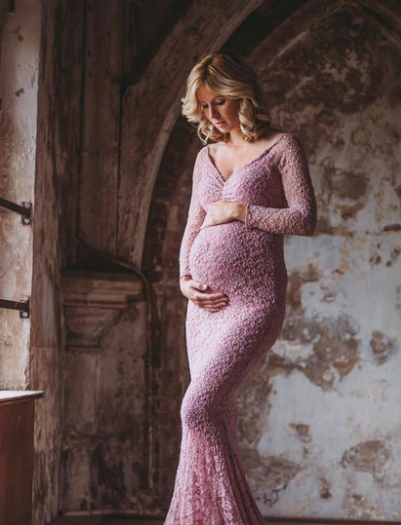 Maternity Dress  - Long Sleeve Lace Maternity Dress for Photoshoots