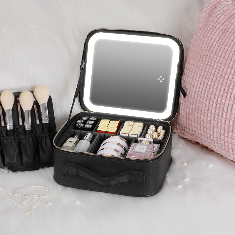 Smart LED Cosmetic Case With Mirror Cosmetic Bag Large Capacity Fashio