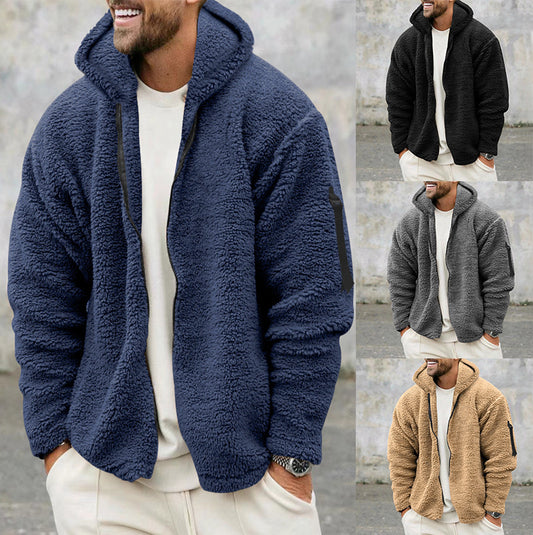 Kapuzenjacken Herren Herbst und Winter Fleece doppelseitig tragen warmer Mantel mit Reißverschluss lose Freizeitjacke Outdoor-Kleidung