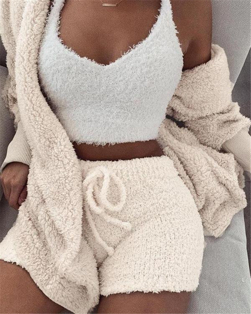 Pajamas for Women - Long Sleeve Crop Tank Top Shorts Pajama Set