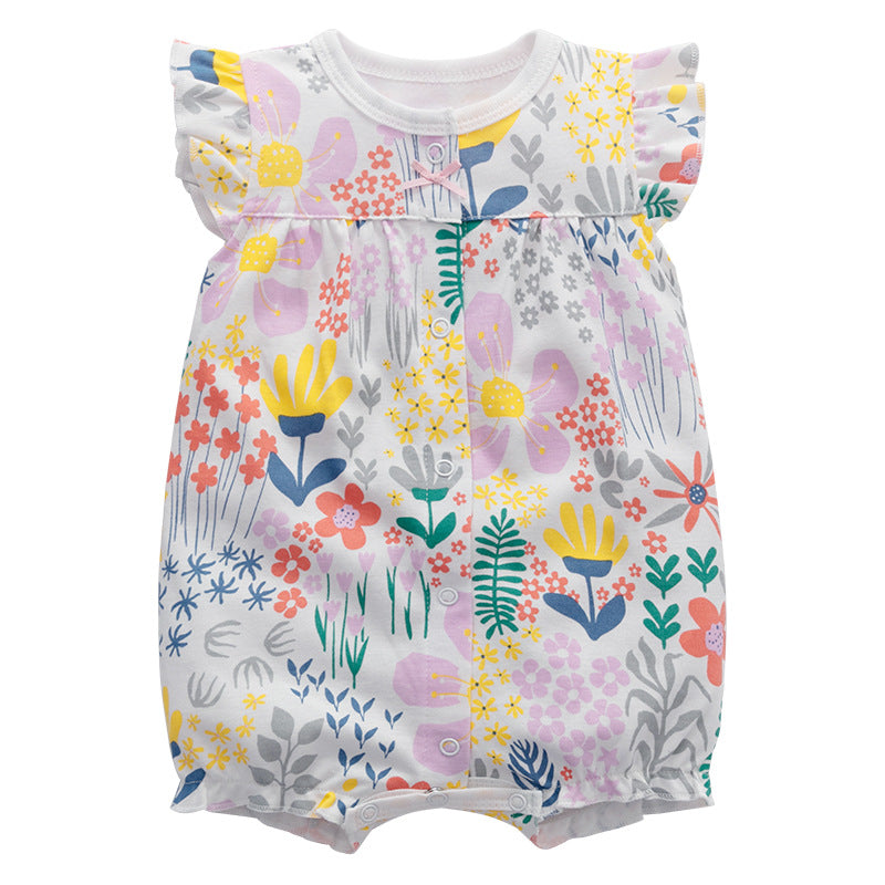 Printed baby short sleeve jumpsuit for summer babies