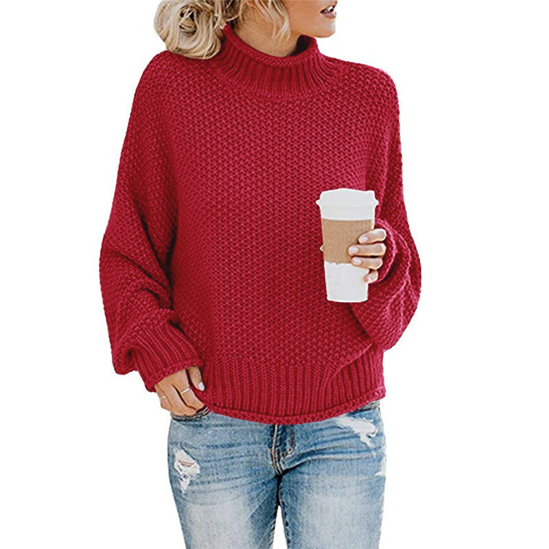 Sweater - Cardigan Thick Thread Turtleneck Pullover red