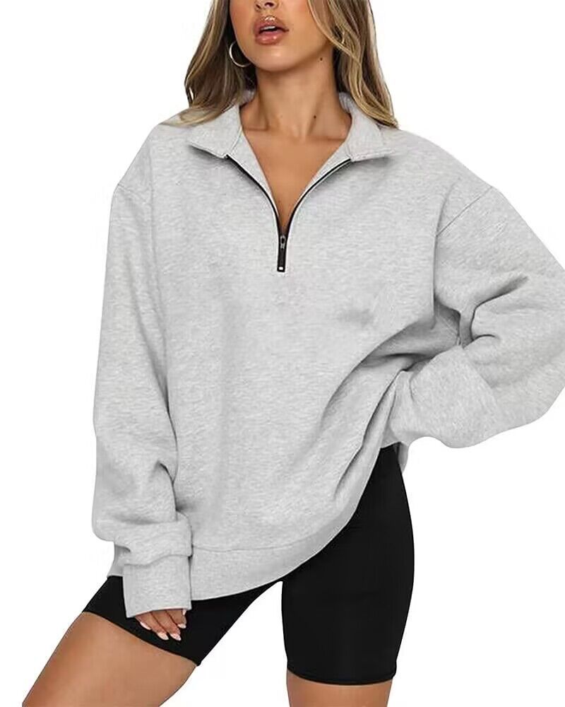 Sweat-shirt à col rabattu pour femme, haut ample et décontracté, vêtements