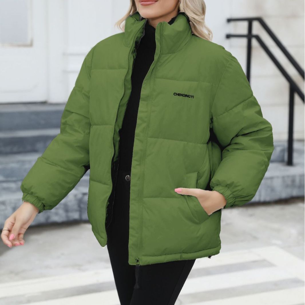 Casual Windproof Down Cotton Coat Warm Thickened Jacket Solid Outwear All-match Loose Tops Clothing