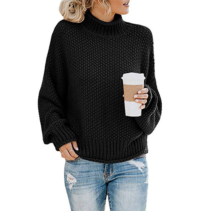 Sweater - Cardigan Thick Thread Turtleneck Pullover black