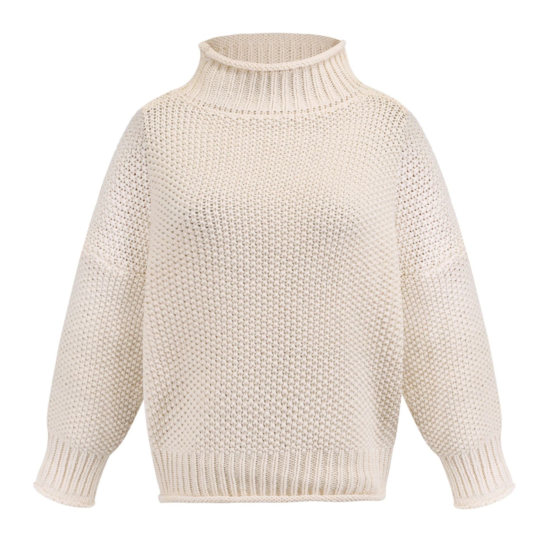 Sweater - Cardigan Thick Thread Turtleneck Pullover off white