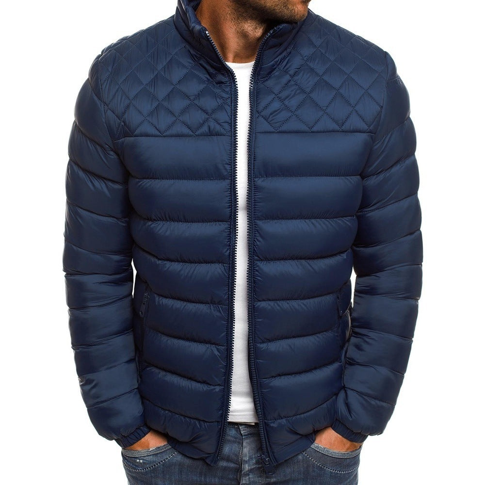 Manteau d'hiver pour hommes, couleur unie, veste à col montant, mode losange, Design de couture, manteau décontracté, vêtements d'affaires