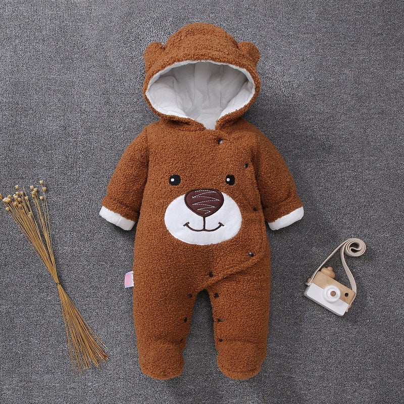 Newborn Baby Warm Footie Romper Fleece Thick Jumpsuit - Winter Outerwear Bear