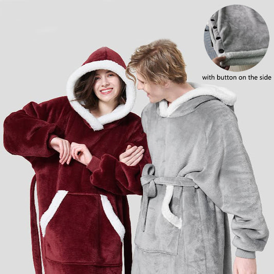 Couverture à capuche d'hiver avec boutons, vêtements chauds pour la maison, pull surdimensionné pour femmes et hommes