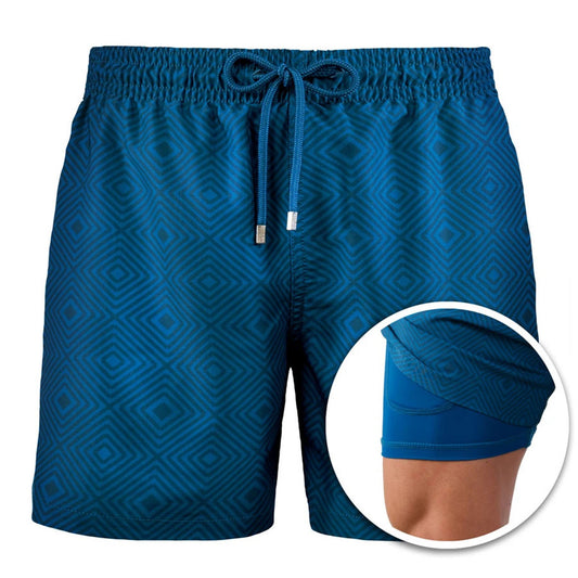 Short en polyester double couche imprimé sport pour hommes