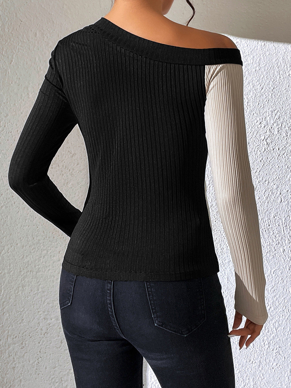 Women Top -  Sexy Long Sleeve Off-shoulder Knitted T-shirt