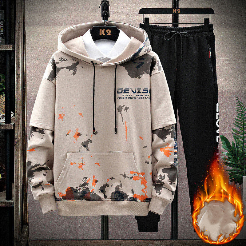 Sweater Suit for Men: Printed Kangaroo Pocket Casual Sports Hooded Suit