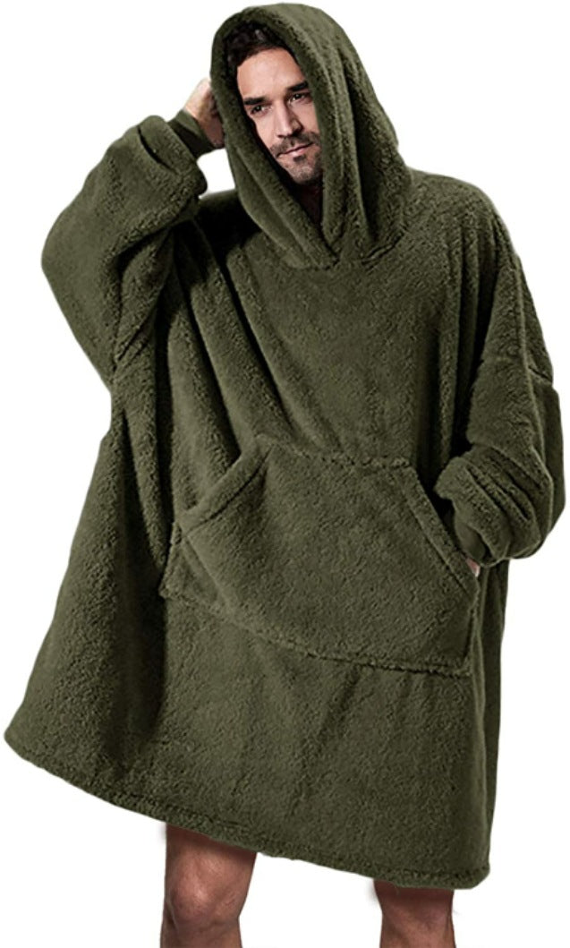 Kapuzenpullover mit großen Taschen, Pullover, bequem, locker, doppelseitig, Fleece, dicker, tragbare Decke