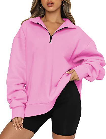 Sweat-shirt à col rabattu pour femme, haut ample et décontracté, vêtements