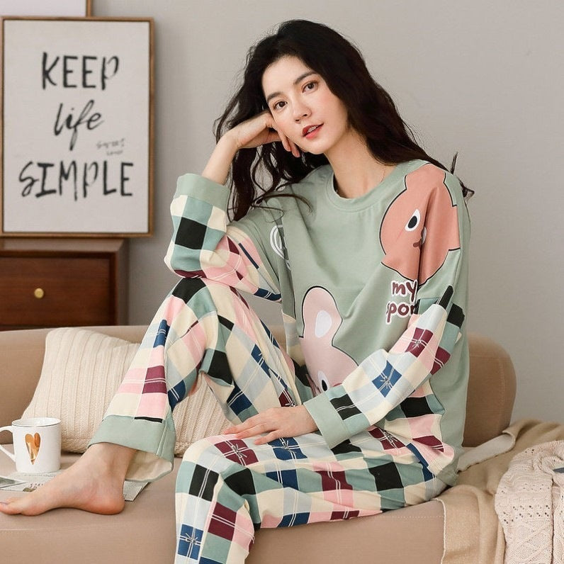 Pajamas Set: Cute Cartoon Print Sleepwear 2-Piece Lounge Sets for Women