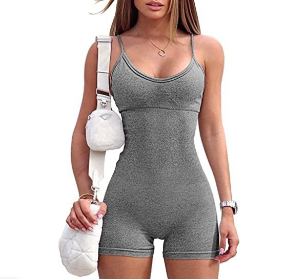 Sportswear: Spaghetti Strap Shorts Jumpsuit for Women grey