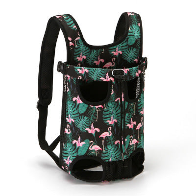 A collection of soft pet carriers in various colors and patterns, designed to be worn on the back for transporting pets.