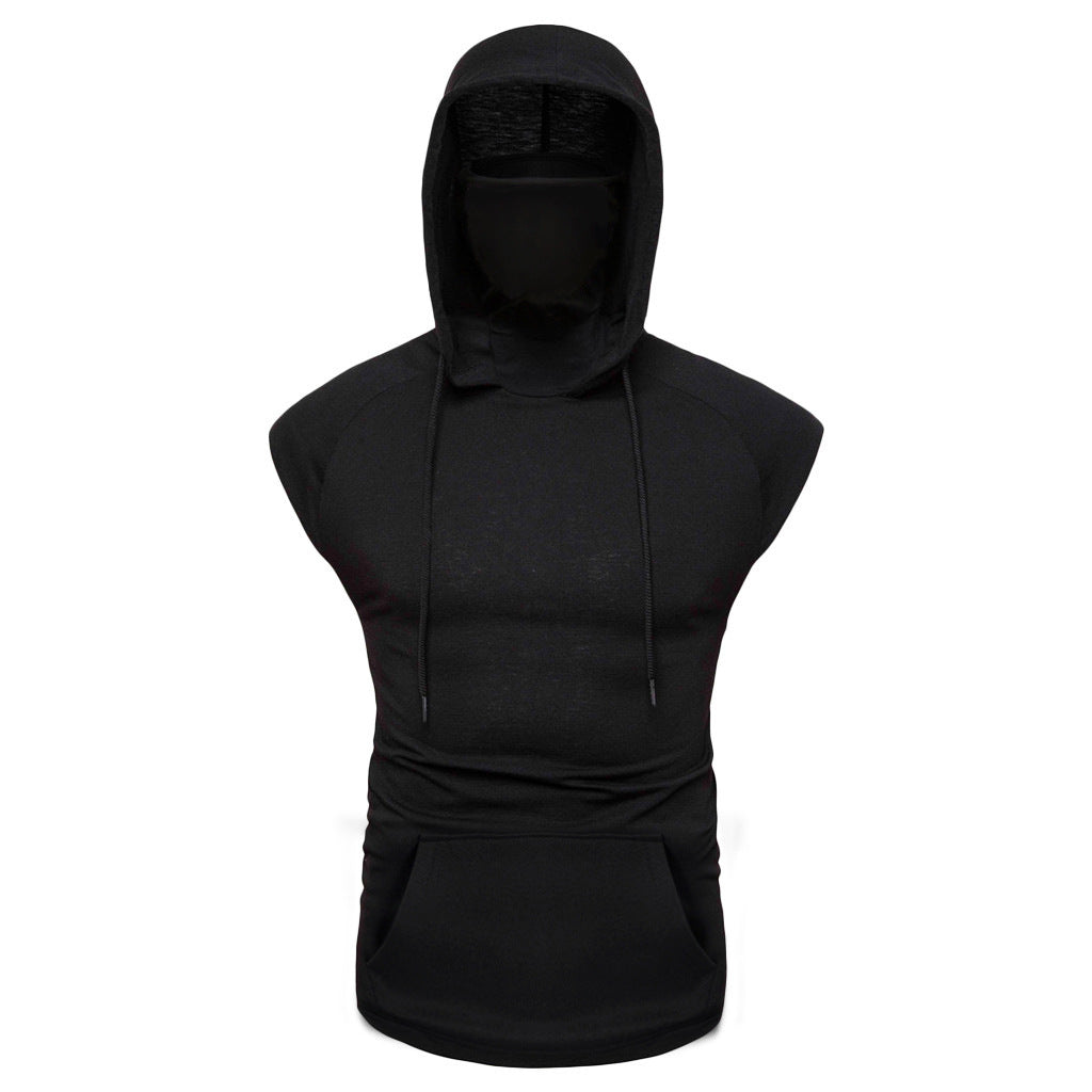 Gilet de sport à bouton masque pour hommes à capuche