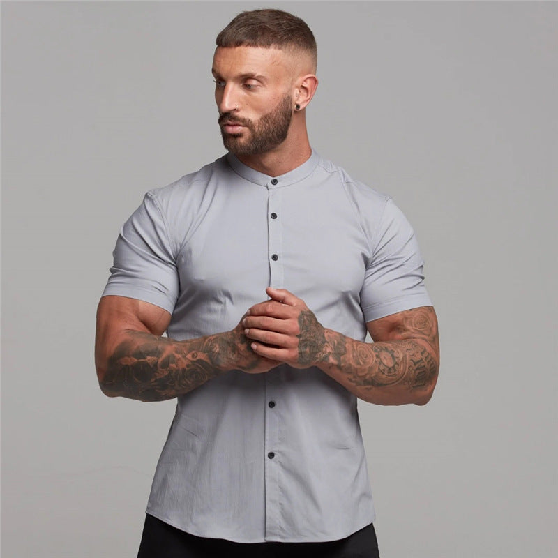 Nouvelle chemise d'été vêtements de Fitness couverture en coton à manches courtes chemises de sport marque hommes court Cool décontracté mode chemise respirante