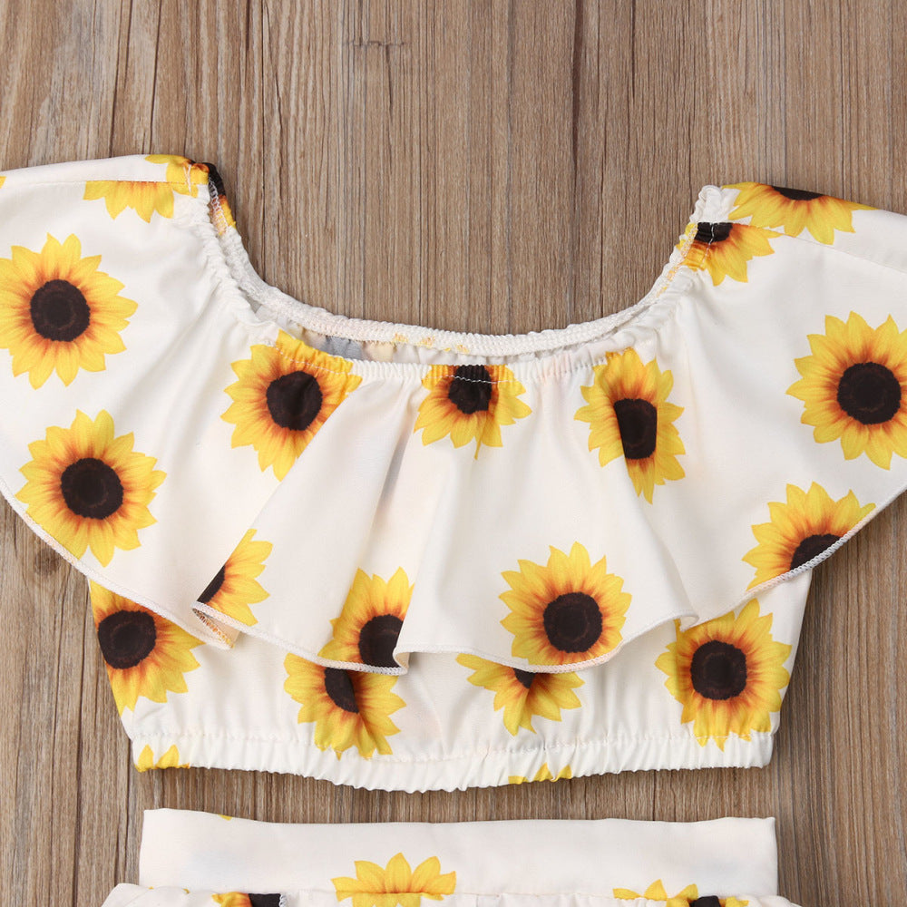 3er-Set mit Sonnenblumen-Culottes und Haarband für Kleinkinder und Mädchen