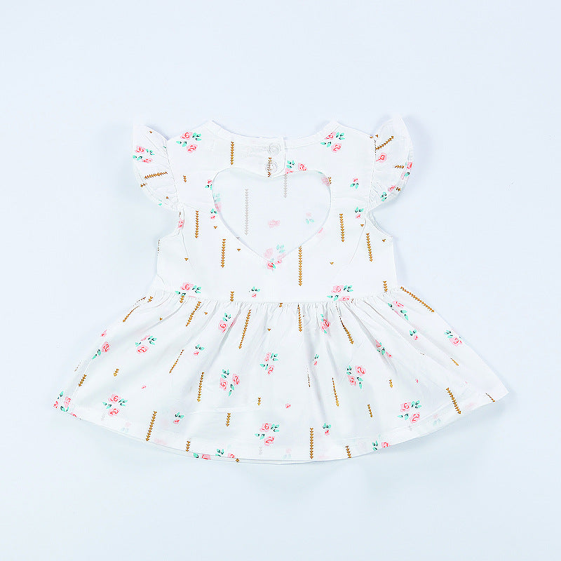 Bébé amour Lvkong robe femme bébé mouche manches fleur imprimé robe coton enfants nouveaux vêtements pour enfants