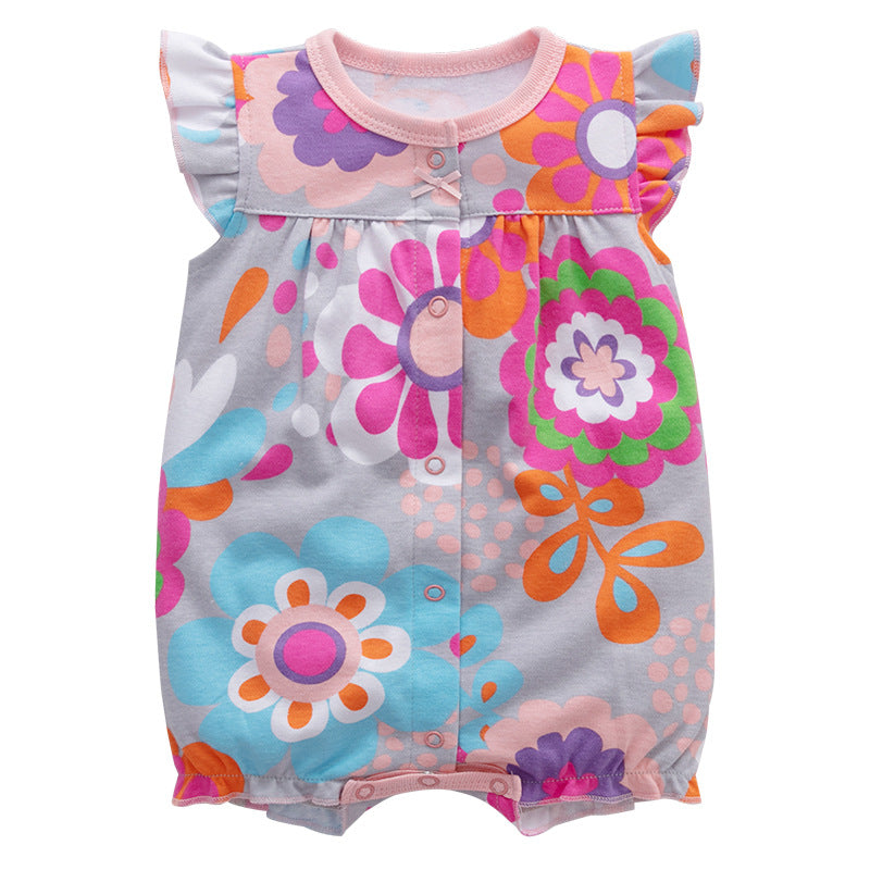 Printed baby short sleeve jumpsuit for summer babies