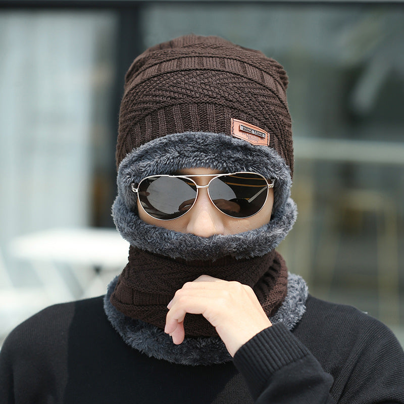 Winter Beanie Hat Scarf Set Warm Knit Hat Thick Fleece Lined Winter Hat Neck Warmer For Men Women brown color