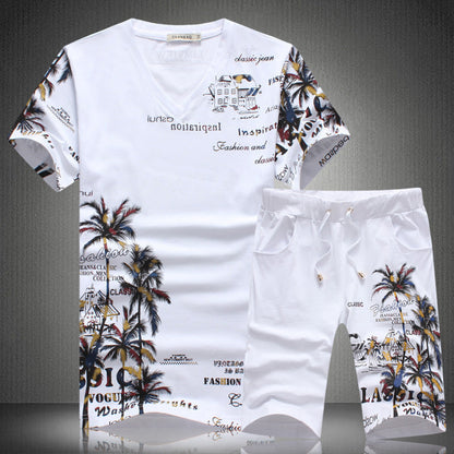 Smart Casual Men - Printed Men Leisure Set Short-sleeved T-shirt Shorts Sports Two-piece Suit