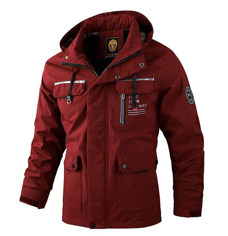 Men's Casual Hooded Jacket Windproof Coat Outdoor Clothes With Multiple Pockets