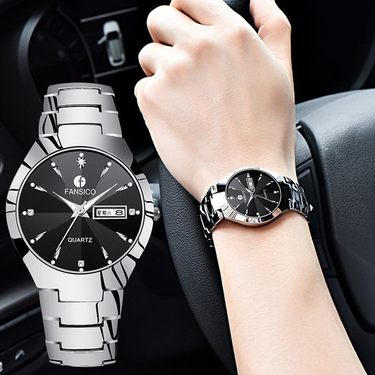 Fansico Fan Poem 2021 New Tungsten Mens Watch Dual Calendar Table 1192 Non Mechanical Watches