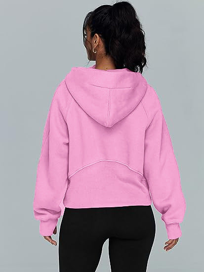 Hoodie - Loose Fit Zip-Up Hooded Sweatshirt with Pockets pink